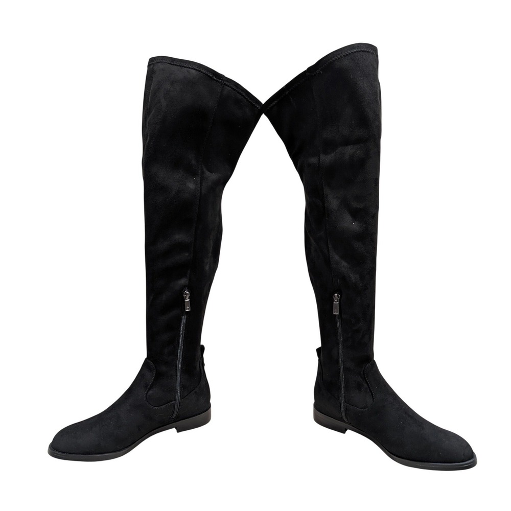 Kenneth Cole Reaction Wind-Y Black Suede-like Over The Knee Flat Boots 7.5